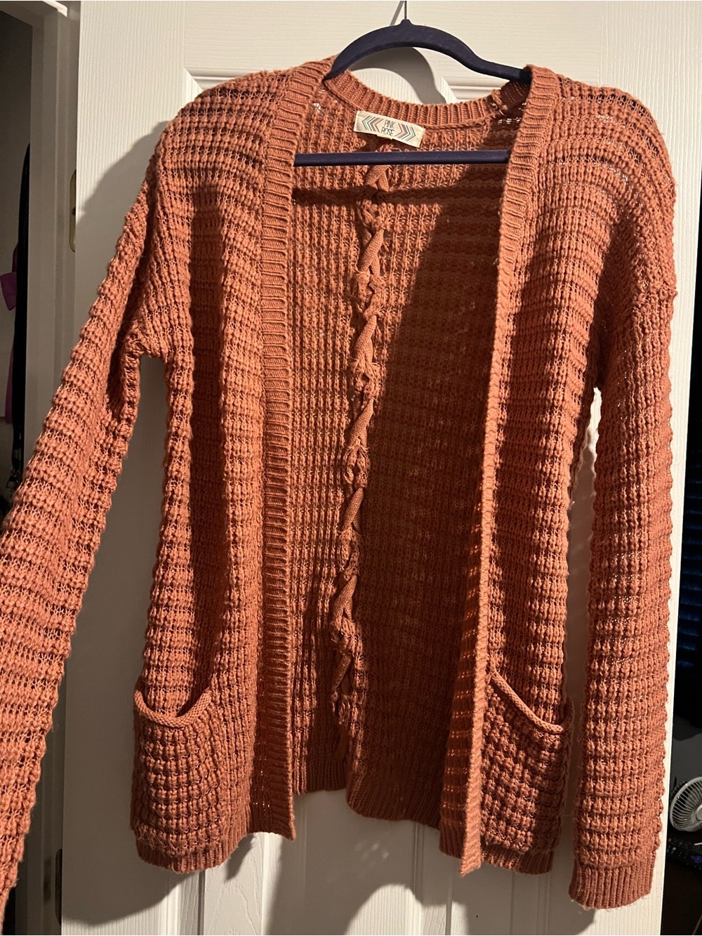 Pink Rose Open-Front Textured Cardigan Sweater - Rust